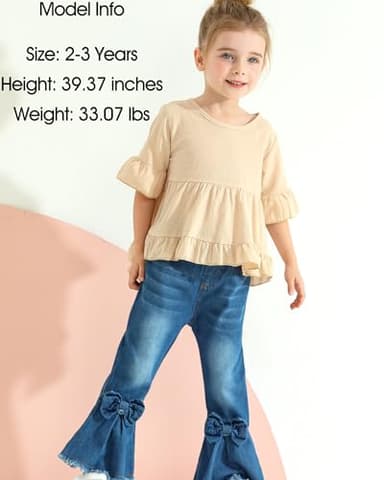 Kucnuzki Baby Girl Clothes 1 Year Old Girl Outfits Toddler Short Sleeve Cotton Shirt Flared Jeans Pants Denim Summer Outfits 12-18 Months Girl Clothes - Image 2