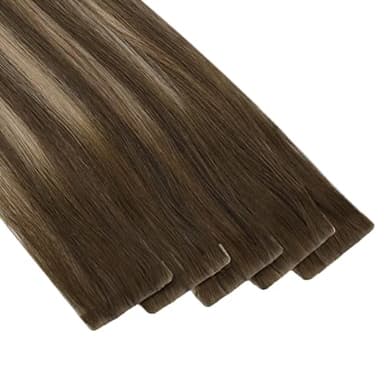 Full Shine Virgin Injection Tape in Hair Extensions Real Human Hair Color 4/27/4 Balayage Tape in Extensions 16 Inch Machine Remy Seamless Human 5Pcs 10Gram Invisible Injected - Image 9