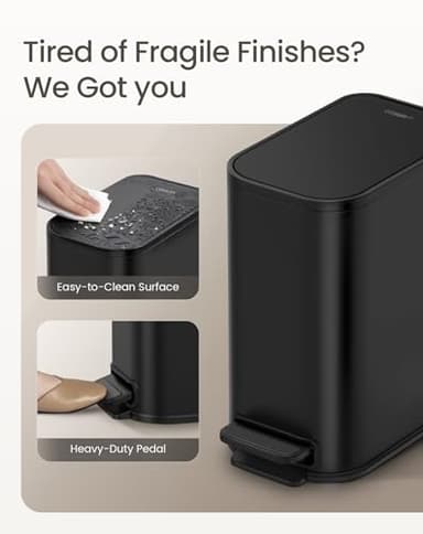 Cesun Small Bathroom Trash Can with Lid Soft Close, Step Pedal, 5 Liter / 1.3 Gallon Stainless Steel Garbage Can with Removable Inner Bucket, Waste Basket for Bathroom, Bedroom (Matte Black) - Image 3