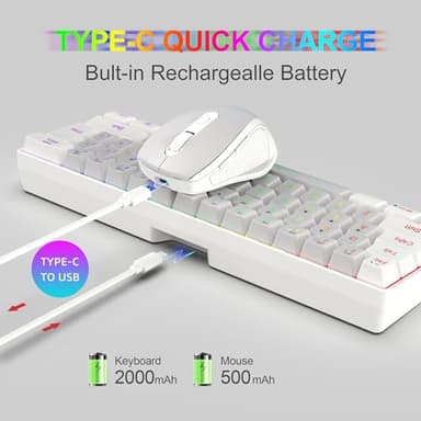 Snpurdiri 2.4G Wireless Gaming Keyboard and Mouse Combo, Include Mini 60% Mechanical Feel RGB Backlit Keyboard, Ergonomic Vertical Feel Small Wireless Mouse(White and Grey) - Image 4