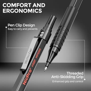 Nicpro 30PCS Black Metal Mechanical Pencil Set in Leather Case, Art Drafting Pencil 0.5, 0.7, 0.9 mm, 2mm Lead Pencil Holders for Sketching Drawing With 16 Tube (6B 4B 2B HB 2H 4H Colors)Lead Refills - Image 3
