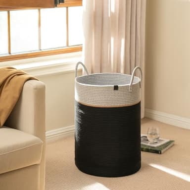 LA JOLIE MUSE Woven Basket Rope Storage Baskets - Large Cotton Organizer, Basket for Baby Blanket, Kids Toy Nursery Laundry Basket Ebony Black XL - Image 4