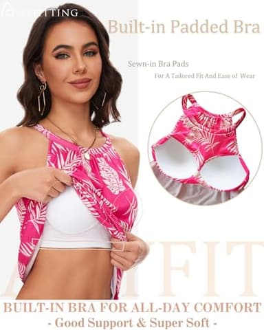 ANYFITTING Women's Short Summer Dress Built in Bra Hawaiian Flowy Tropical Cruise Outfits Pink Floral Vacation Beach Dresses for Luau Party - Image 2