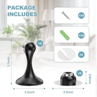 Profasion 2 Pack Magnetic Door Stoppers, Stainless Steel Door Stops for Wall and Floor Mounting, Door Holder Keep Door Open, No Drilling Door Stop with 3D Adhesive Tapes, Black - Image 5