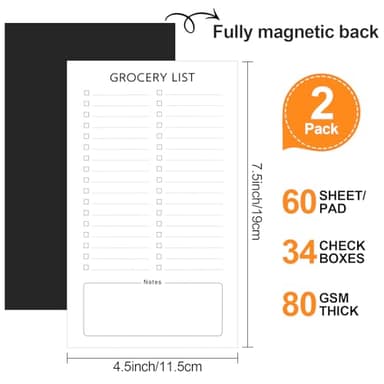 Joyberg Grocery List Magnet Pad for Fridge, 2 Pack Magnetic Notepads for Refrigerator, Magnetic Grocery List Pad for Fridge, Full Magnet Back Shopping Lists, 60 Sheets Per Note Pads - Image 2