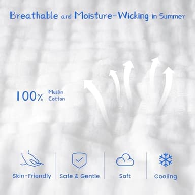 PHF 100% Muslin Cotton Baby Sleep Sacks, 6-12 Months Sleep Sack with 2-Way Zipper, 2 Pack Cooling Unisex 0.5 TOG Breathable Medium Size Sleeveless Baby Wearable Blanket, White & Blue - Image 4