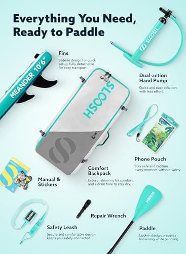 SLOOSH Inflatable Stand Up Paddle Board, 10'6" Inflatable Paddle Boards with Premium Accessories, Non-Slip EVA Deck, Ultra-Light Carry Bag, Meander SUP for Youth & Adults, Tropical Emerald - Image 6