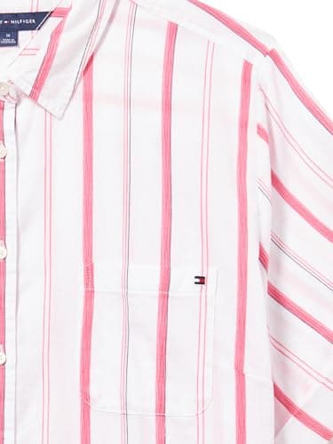 Tommy Hilfiger Womens Button Up Striped Short Sleeve Sportswear Top, Azalea Multi, 0X - Image 2