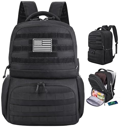 MOZETO Laptop Lunch Backpack for Men, Tactical Inspired Utility Anti-Theft Work Bag with Cooler Compartment Lunchbox (Black, 17 Inch) - Image 1