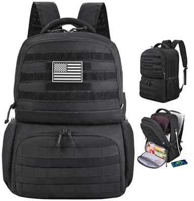 MOZETO Laptop Lunch Backpack for Men, Tactical Inspired Utility Anti-Theft Work Bag with Cooler Compartment Lunchbox (Black, 17 Inch) - Image 1