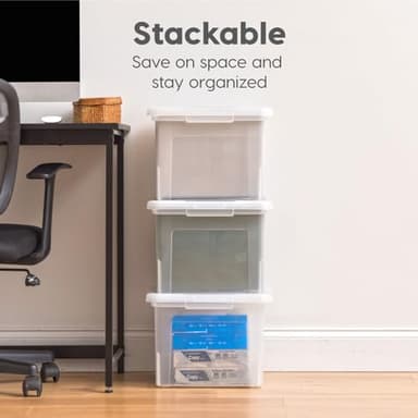 IRIS USA File Box, Plastic File Organizer with Lids for Letter/Legal File, Portable Document Box For Moving, Storage Bin with Durable and Secure Lid, Stackable Nestable BPA-Free, Clear 35 Qt. 4 Pack - Image 5