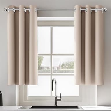 ORINOVA Beige Living Room Blackout Curtains for Bedroom Kitchen 2 Panels Set Thermal Insulated Curtains for Nursery 34x36 Inch Length Home Décor - Image 1
