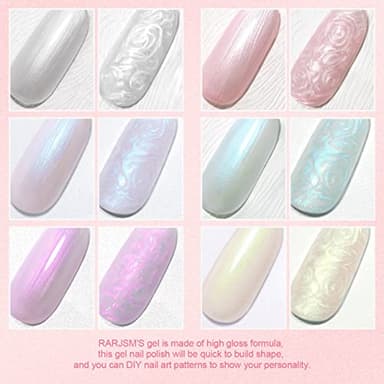 RARJSM Pearl Gel Nail Polish Set 6 Colors Pearlescent Shell Glitter White Gold Pink Green Purple Shimmer Mermaid Nail Gel Polish Soak Off Curing Requires Swirl Thread Effect DIY Manicure Use - Image 5