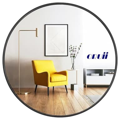 Oruii Round Mirror, Black Round Mirror 24 inch, Circle Wall Mirrors Metal Frame, Circular Mirrors for Wall, Living Room, Bathroom, Vanity, Entryway, Hallway. - Image 1