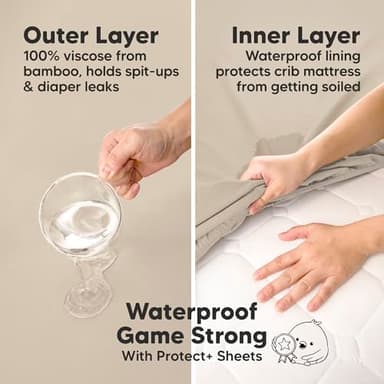 2-Pack Waterproof Baby Crib Sheets for Boys, Girls - 52x28 Viscose Derived from Bamboo Toddler Bed Sheet Neutral, Fitted Crib Mattress Protector Cover for Baby Bedding, Soft & Gentle (Ecru) - Image 3
