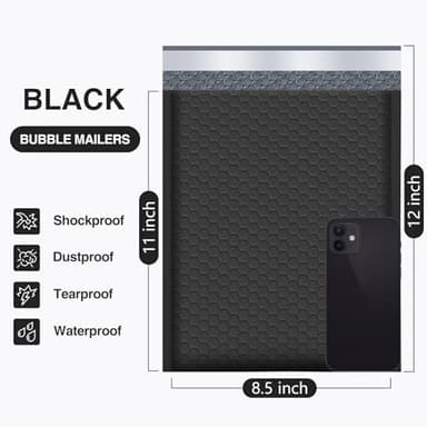 UCGOU Bubble Mailers 8.5x12 Inch Black 25 Pack Usable Size 8.5x11 Poly Padded Envelopes #2 Medium Mailing Opaque Packaging Postal Self Seal Waterproof Boutique Shipping Bags for Clothes Makeup - Image 2