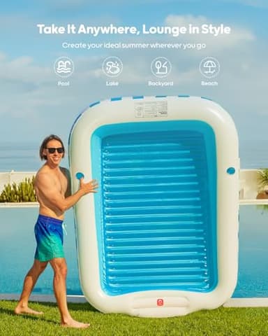 QPAU Inflatable Tanning Pool for Adults, 82"×60" Extra Large Tanning Float with Footrest, Removable Pillow, Cushion Base, 2 Cup Holders, Grip Rope – Tanning Pool Float for Backyard, Beach, Pool - Image 7