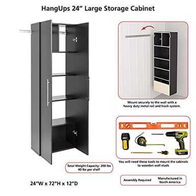 Prepac HangUps 24" Large Garage Cabinet, Bathroom Cabinet Wall Mount, Ideal for Garage, Kitchen and Laundry Organization 24" W x 72" H x 12" D, Light Gray - Image 14