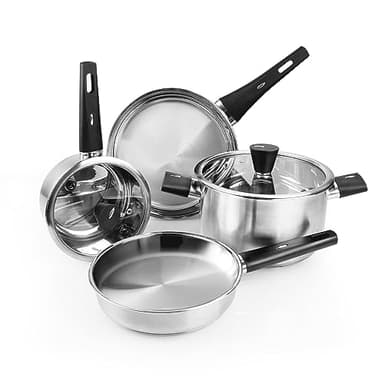 Meythway 𝐔𝐏𝐆𝐑𝐀𝐃𝐄 Stainless Steel Pots and Pans Set Non Toxic, 6PCs Kitchen Cookware Sets with Stay-Cool Handles, Non-Stick, Dishwasher Safe&Compatible with All Stovetops(Gas,Electric&Induction) - Image 1