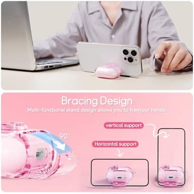 Skyconser with Safety Lock for Apple AirPods 4 Case 2024,Clear Cases with Phone Stand & Cleaning Kit,Soft TPU Cover for AirPods 4th Generation Case,Cute Bling Keychain for Women Girls-Clear Pink - Image 3