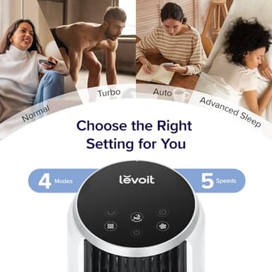 LEVOIT Tower Fan for Bedroom, Standing Fan with 28dB Quiet for Sleep, Remoter, 12H Timer, 25ft/s Velocity, 5 Speeds, 4 Modes, 90° Oscillation for Home, Office, Indoor, Bladeless 36 inch, White - Image 4