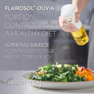 FLAIROSOL OLIVIA. The Original Advanced Oil Sprayer for Cooking, Salads, BBQs and More, Continuous Spray with Portion Control, Trusted by Chefs. Patented Technology. (Glass Bottle) (Golden Leaves - Image 4