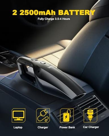 TANYO Handheld Car Vacuum Cordless, Portable Vacuum Cleaner with High Power Suction, Rechargeable Hand Held Vacuum, Mini Handheld for Car Home Office, Pet Hair, Black - Image 5