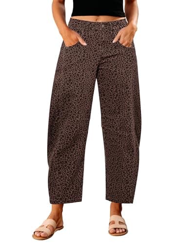 GRAPENT 2025 Barrel Jeans for Women Balloon Wide Leg Cropped Trendy Jeans Boyfriend High Waisted Jean Pants Casual Stretchy Summer Denim Trousers Leopard Printed X-Large Plus Size 16 to 18 - Image 1