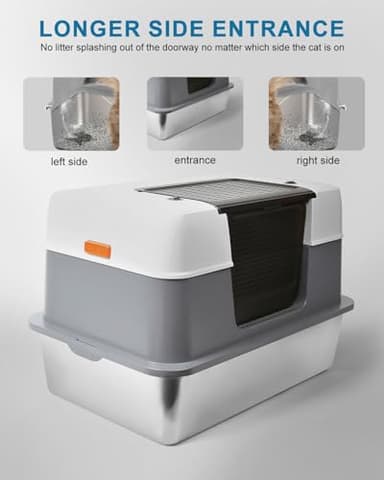Scirove Stainless Steel Enclosed Cat Litter Box with Lid，Covered Metal Kitty Litter Box with Litter Mat and Odor Reduction Pack(2kg), Metal Scoop，Switchable Design, Easy Clean，Odor-Proof, Leak-Proof - Image 7