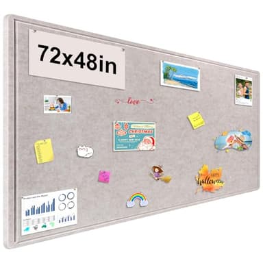 Large Bulletin Board, Foldable 72x48 Inches Cork Board Alternative, Large Felt Board Decorative Pin Board for Wall, Foldable Photo Board Self-Adhesive Vision Board with 36 Pushpins Light Khaki - Image 1