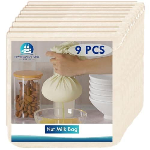 9 PCS Cheese Cloth Bag for Straining, 14x14 Inch Nut Milk Bags, 100% Cotton Unbleached Muslin Cloth Strainer for Cooking, Baking, Juicing, Cheese Making - Image 1