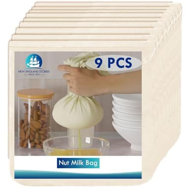 9 PCS Cheese Cloth Bag for Straining, 14x14 Inch Nut Milk Bags, 100% Cotton Unbleached Muslin Cloth Strainer for Cooking, Baking, Juicing, Cheese Making - Image 1