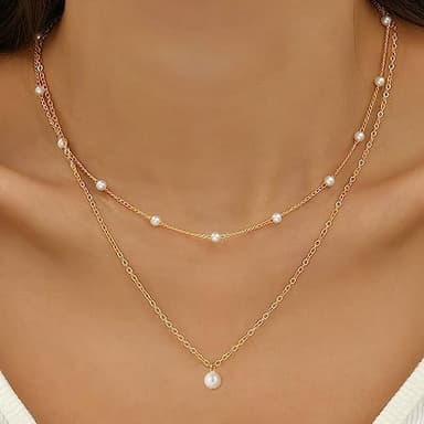 Layered Gold Pearl Necklaces for Women, 14K Gold Plated Dainty Layered Single Pearl Necklace Simple Pearls Choker Chain Necklace Gold Layered Necklaces for Women Trendy Jewelry Gifts - Image 2