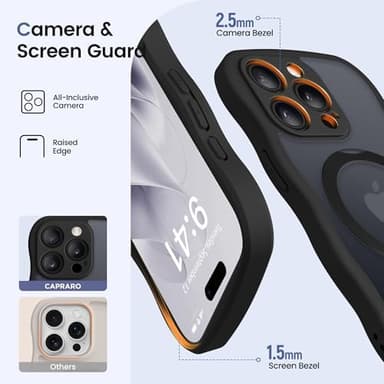 CAPRARO for iPhone 13 Pro Case with 360° Spin Magnetic Stand for Women, [Compatible with MagSafe] [Full Camera Protection] Cute Wave Translucent Matte Case for iPhone 13 Pro, Black - Image 6