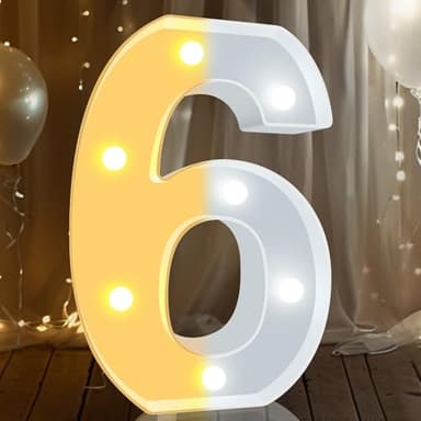 Pooqla LED Light Up Numbers, Warm White and Cool White Decorative Lighted Marquee Numbers, Light Up Numbers for Boys Girls Party, Wedding, Bar, Night Light, Room Decor, Birthday Decoration, Number 6 - Image 7