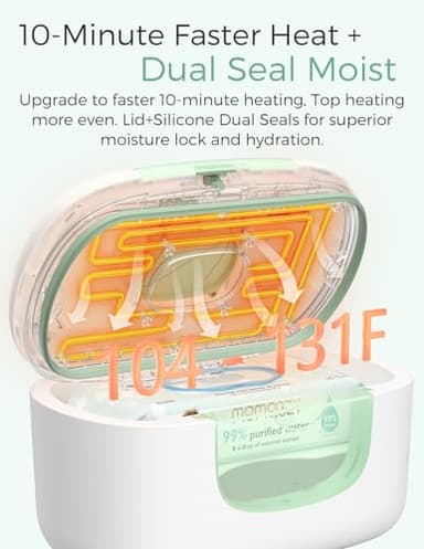 Momcozy New Baby Wipe Warmer, 100pcs Larger Capacity Wipe Dispenser, 10-Min Fast Heating with 4 Temperature Modes, Innovative Spring Design, Silicone & Top Seals,Quick Even Heating, 3-Level Nightlight - Image 2