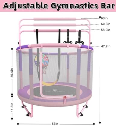 LANGXUN 60" Trampoline for Kids, 5ft Toddler Mini 6-in-1 Trampoline Indoor Outdoor with Swing, Basketball Hoop, Dart Board, Gymnastics Bar, Rings, Christmas Toys Birthday Gifts for Girls Boys Age 1-8 - Image 3