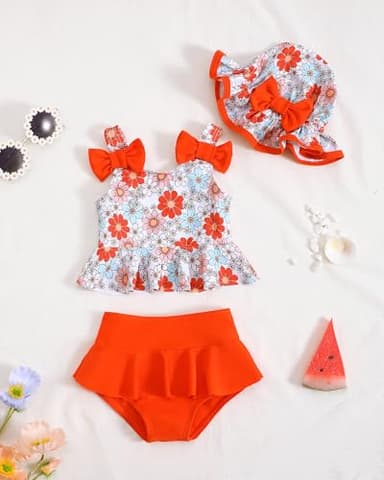Mioglrie Toddler Bathing Suit Girl 3t 4t Swimsuit Girls Toddler Beach Swim Suit 2 Piece Orange Dasiy Bikini Summer Swimwear Tankini Set - Image 2