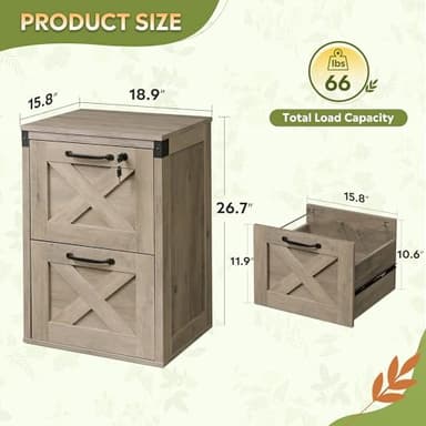 DEVAISE 2 Drawer File Cabinet with Lock, Wood Farmhouse Filing Cabinet for Home Office, Printer Stand Fits Letter and A4 Size, Gray Oak - Image 3