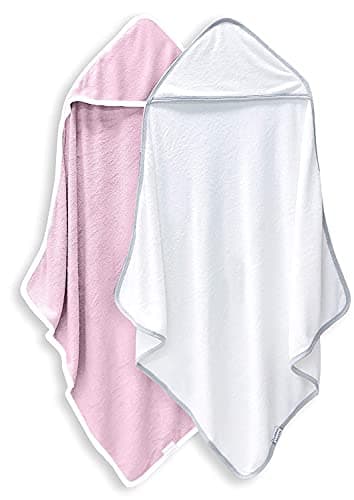 BAMBOO QUEEN 2 Pack Baby Bath Towel - Rayon Made from Bamboo, Ultra Absorbent - Ultra Soft Hooded Towels for Kids - X Large Size for 0-7 Yrs (White and Pink, 37.5 x 37.5 Inch) - Image 1