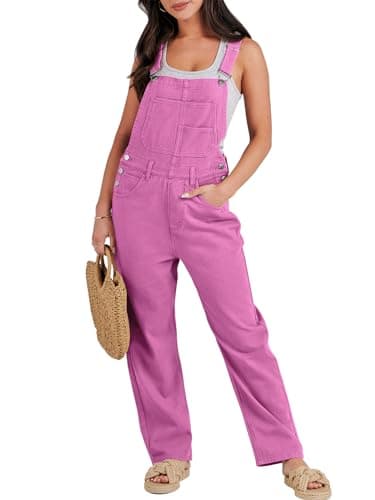 ANRABESS Overalls for Women Loose Fit Denim Overalls Adjustable Strap Jean Jumpsuit Bib Romper 2025 Fall Casual Work Outfits Hot Pink X-Small - Image 1