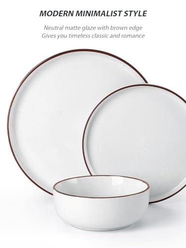 Famiware Mercury Plates and Bowls Sets, 12 Pieces Stoneware Dinnerware Sets, Dishes Set for 4, Microwave and Dishwasher Safe, White - Image 4