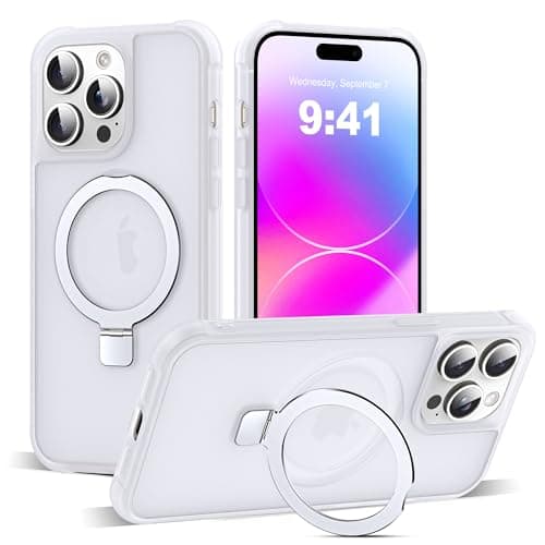 SKYLMW Compatible with iPhone 14 Pro Max Case with Invisible Magnetic O-Ring Stand Military-Grade Phone Case for iPhone 14 ProMax 6.7" [Compatible with Mag-Safe][Great Grip Feeling],Translucent - Image 1