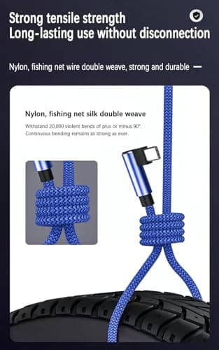10FT 60W USB-C to USB-C Right Angle Long Charging Cable, Type-C Fast Charge Blue Long Nylon Braided Cord for Apple-iPhone 15,Sam-Sung Galaxy S24/S23,iPad Air,Google Pixel 9,One-Plus 11,PS5 Controller - Image 5