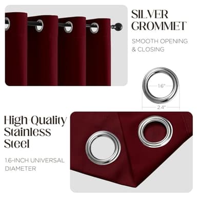 CUCRAF Burgundy Red Blackout Curtains 72 inch Length 2 Panels Set, Room Darkening Drapes for Living Room Bedroom, Thermal Insulated Light Blocking Grommet Window Curtain (W52 x L72 Inch) - Image 2
