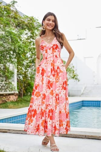 Women's Summer Casual Boho Dress Floral Print Ruffle Sleeveless High Waist Maxi Beach Dresses - Image 2