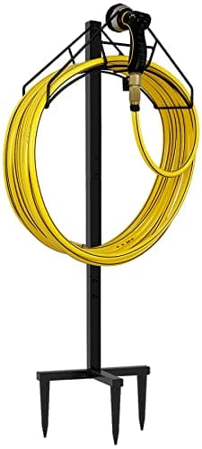 Artigarden Freestanding Garden Hose Holder Hanger, Heavy Duty Metal Water Hose Reel Storage Stand Rack for Yard Lawn, Bright Black (Hose not Included) - Image 1