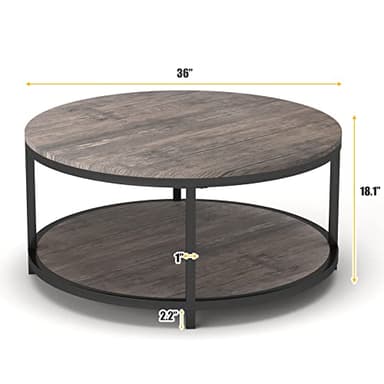 NSdirect Round Coffee Table,36" Coffee Table for Living Room,2-Tier Rustic Wood Desktop with Storage Shelf Modern Design Home Furniture(Light Walnut) - Image 2