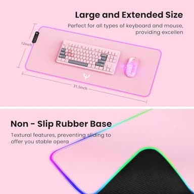 BladeHawks Extra Large RGB Gaming Mouse Pad-14 Light Modes, Extended Soft LED Mouse Pad, Anti-Slip Rubber Base, Computer Keyboard Mousepad Mat (31.5 x 12 Inch) - Image 5