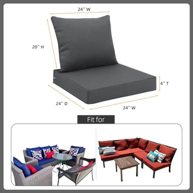 Favoyard Outdoor Seat Cushion Set 24 x 24 Inch Waterproof & Fade Resistant Patio Furniture Cushions with Removable Cover Deep Seat & Back Cushion with Handle and Adjustable Straps for Chair Sofa Couch - Image 2